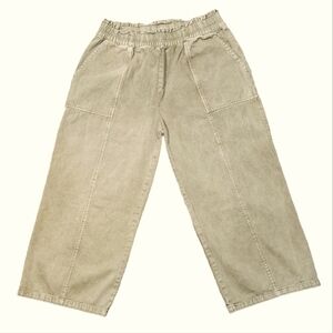 Easel Pants Wide Leg Crop Cargo Utility Elastic Stretch Waist Green Brown Large